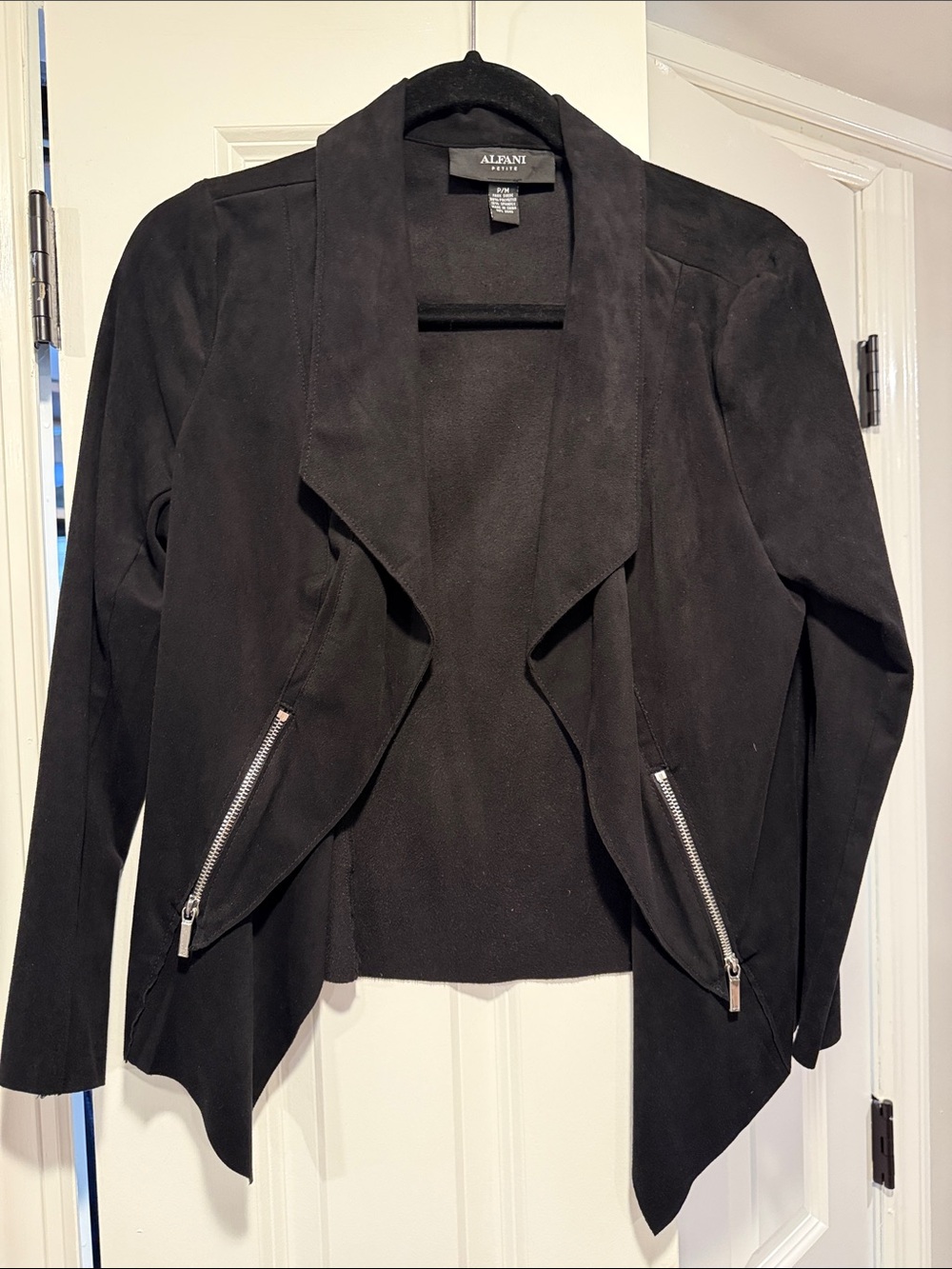 Alfani Black Draped Open-Front Zip Detail Jacket